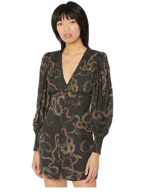 All Saints Auden Tempest Chain Snake Print V-Neck Mini Dress Size 4